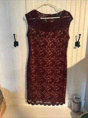 Sleeveless Burgundy Lace Sheath Dress - Unknown Brand